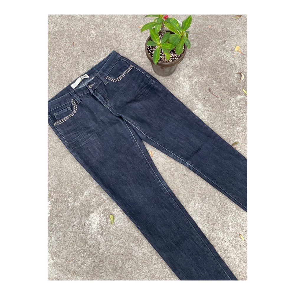 Joe Fresh Dark Wash Slim Jeans Mid Rise Studded Pockets Sz 4